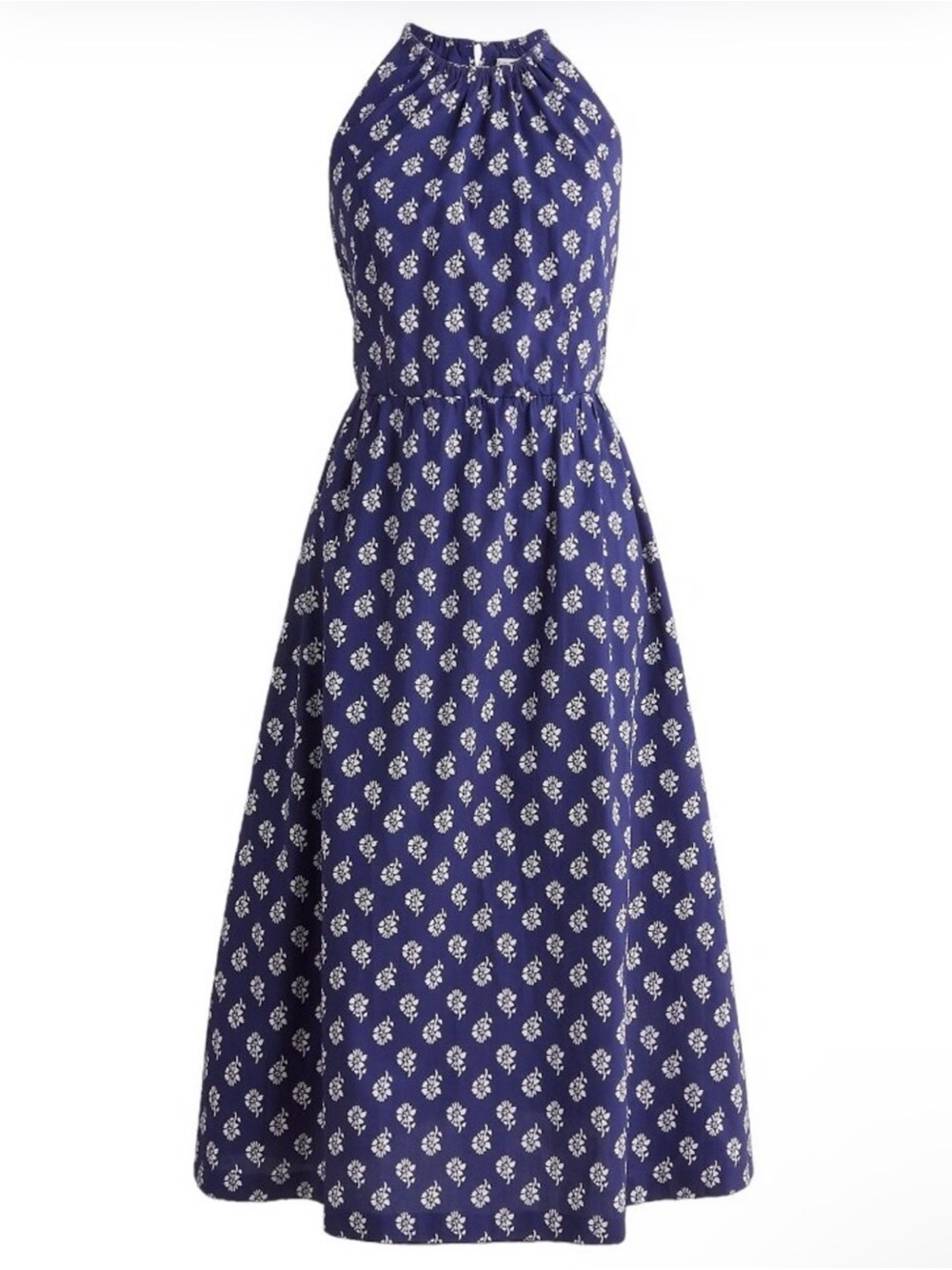 NWT J. Crew Blue Floral Print Halter Neck Cotton  Dress